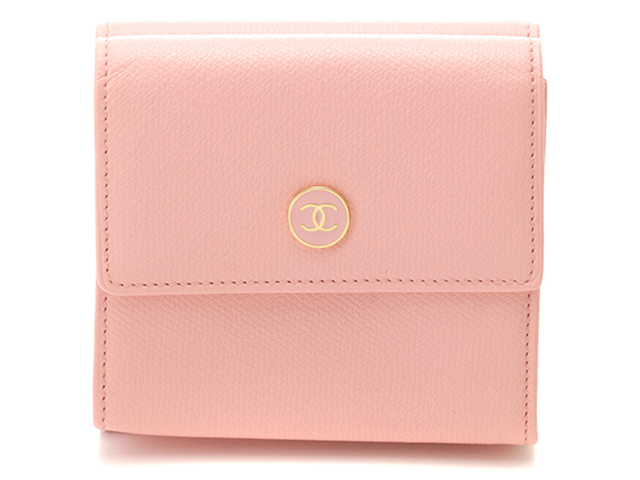 CHANEL シャネル ココボタン Wホック財布 ピンク/GP レザー【431】 の