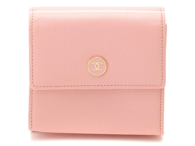 CHANEL シャネル ココボタン Wホック財布 ピンク/GP レザー【431】 の
