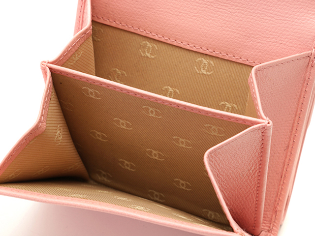 CHANEL シャネル ココボタン Wホック財布 ピンク/GP レザー【431】 の