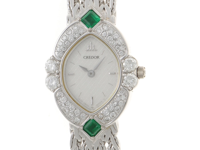 SEIKO セイコー クレドール ダイヤベゼル2Pエメラルド 1E70-5A8A 18KT