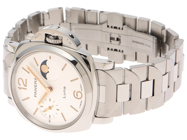 PANERAI パネライ 腕時計 2023年正規品 ルミノール ドゥエ ルナ PAM01301 スティール ホワイト文字盤 自動巻き 【472】SJ