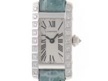 Cartier カルティエ 腕時計 ラニエール タンク アロンジェSM  WJ200338 シルバー文字盤 K18ホワイトゴールド/アリゲーター/ダイヤモンドベゼル クォーツ【472】SJ