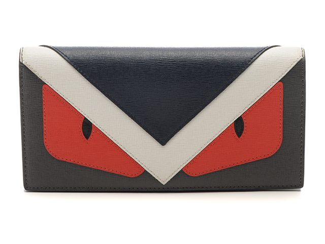 FENDI Monster/Bugs Continental Wallet in Gray/Navy/Orange, Zip-Up  