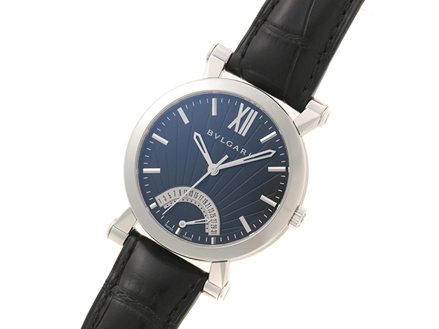 BVLGARI ブルガリ 時計 ソティリオ ブルガリ レトログラード SB42SDR メンズ 自動巻き SS/アリゲーターレザー ブラック文字盤【431】2120000340543