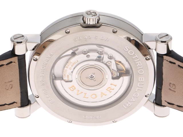 BVLGARI ブルガリ 時計 ソティリオ ブルガリ レトログラード SB42SDR メンズ 自動巻き SS/アリゲーターレザー ブラック文字盤【431】2120000340543