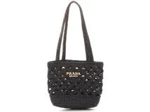 PRADA プラダ クロシェミニトートバッグ ブラック ビスコース 夏物