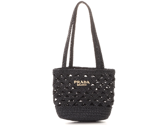 PRADA プラダ クロシェミニトートバッグ ブラック ビスコース 夏物