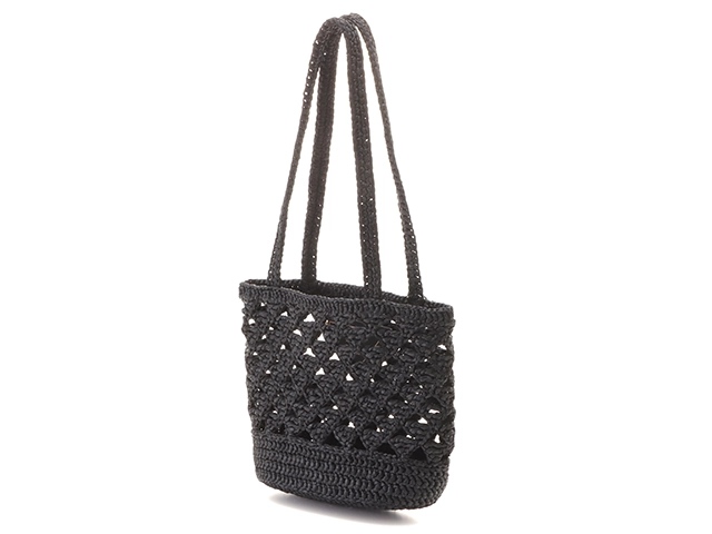 PRADA プラダ クロシェミニトートバッグ ブラック ビスコース 夏物 1BG494【472】YY