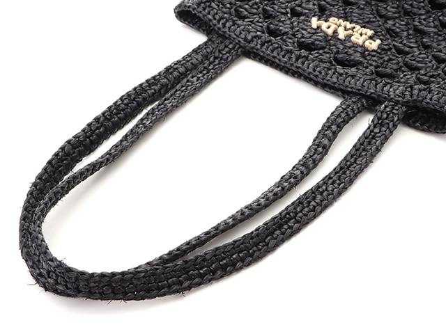 PRADA プラダ クロシェミニトートバッグ ブラック ビスコース 夏物 1BG494【472】YY