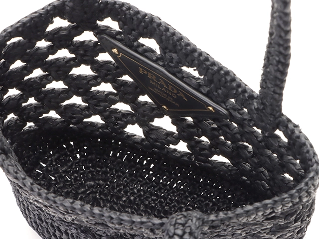 PRADA プラダ クロシェミニトートバッグ ブラック ビスコース 夏物 1BG494【472】YY