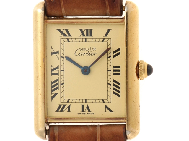 Cartier カルティエ 腕時計 マストタンクLM W1002754 シルバー925/GP/アリゲーターベルト クォーツ【472】SJ