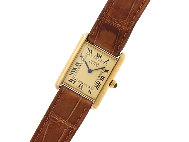 Cartier カルティエ 腕時計 マストタンクLM W1002754 シルバー925/GP/アリゲーターベルト クォーツ【472】SJ