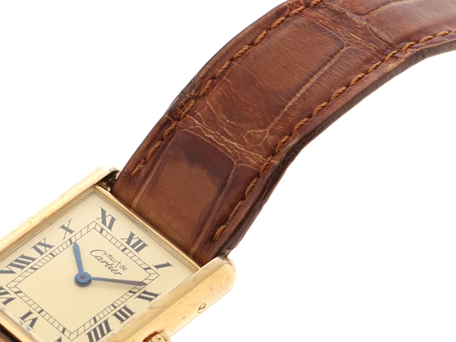 Cartier カルティエ 腕時計 マストタンクLM W1002754 シルバー925/GP/アリゲーターベルト クォーツ【472】SJ