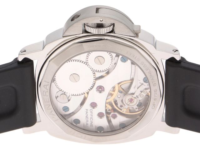 J番　PANERAI　パネライ　時計　ルミノール ベース　PAM00112　ブラック文字盤　シースルーバック　ステンレススチール/ラバー　手巻き　メンズ