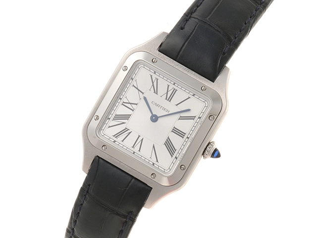Cartier カルティエ サントスデュモンLM　WSSA0022　シルバー文字盤　ステンレススチール　ブルー　革ベルト　クォーツ　メンズ　腕時計　K