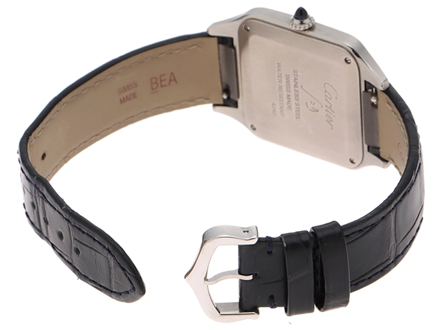 Cartier カルティエ サントスデュモンLM　WSSA0022　シルバー文字盤　ステンレススチール　ブルー　革ベルト　クォーツ　メンズ　腕時計　K