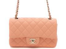 CHANEL　シャネル　ミニマトラッセ２０　チェーンショルダー　サーモンピンク／ＧＰ　ラムスキン　【471】