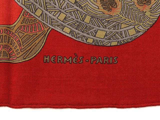 HERMES エルメス スカーフ カレ90 ART des STEPPES レッド