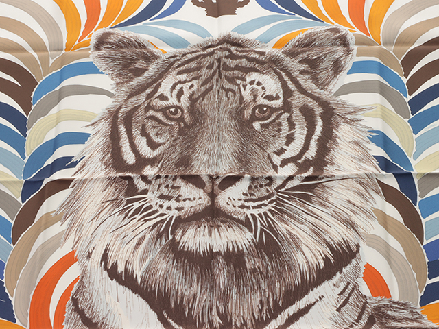 エルメス カレ 90 ダブルフェイス スカーフ ストール 王者の虎 Tigre Royal シエル ブルー 青 新品 4096