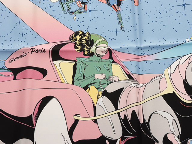 エルメス カレ90 SPACE DERBY スペースダービー ブルーシェル/ローズ