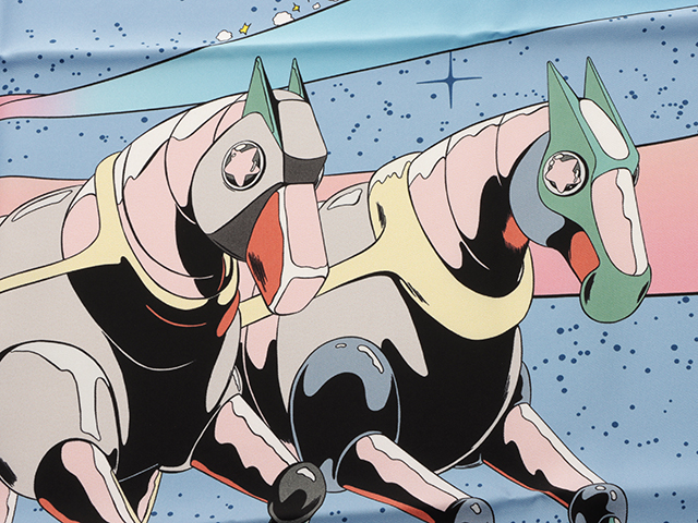 エルメス カレ90 SPACE DERBY スペースダービー ブルーシェル/ローズ