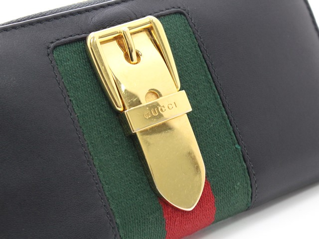 GUCCI グッチ ラウンドファスナー長財布 シルヴィ ブラック レザー