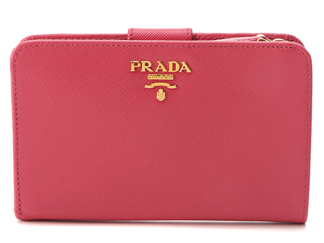 PRADA プラダ 1M1225 レディース ZIP二つ折り財布 ピンク サフィアーノ