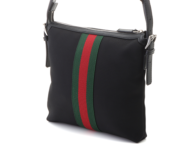 GUCCI グッチ シェリーラインショルダーバッグ ブラック キャンバス