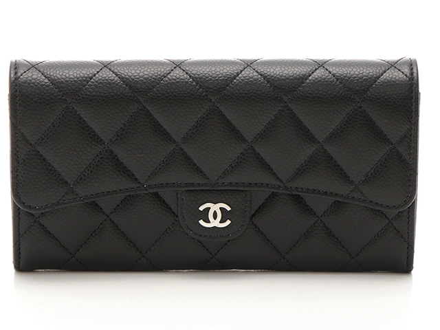 CHANEL シャネル クラシック ロングフラップウォレット ブラック／SV