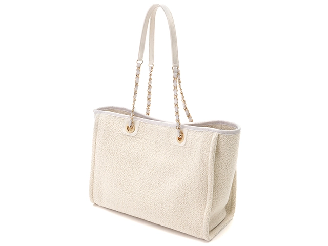CHANEL シャネル ドーヴィル チェーンショルダー ホワイト クリーム ゴールド金具 ファブリック 2120500185477【432】