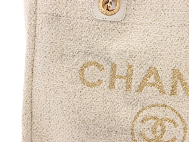 CHANEL シャネル ドーヴィル チェーンショルダー ホワイト クリーム ゴールド金具 ファブリック 2120500185477【432】