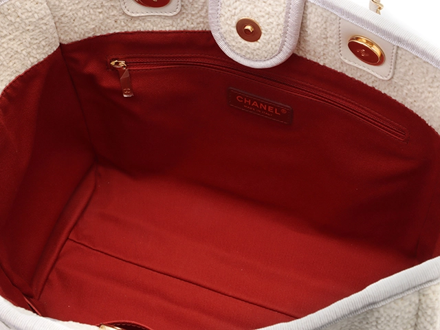CHANEL シャネル ドーヴィル チェーンショルダー ホワイト クリーム ゴールド金具 ファブリック 2120500185477【432】