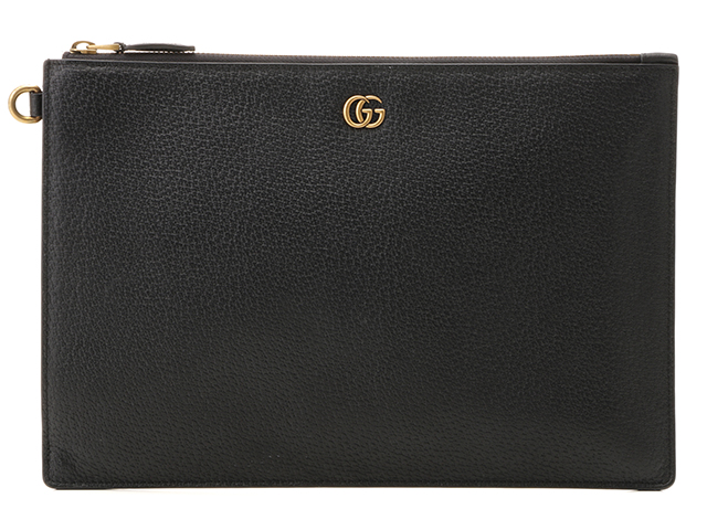 GUCCI　グッチ　GGマーモント　レザーポーチ　475317　ブラック　レザー【430】2120500200576