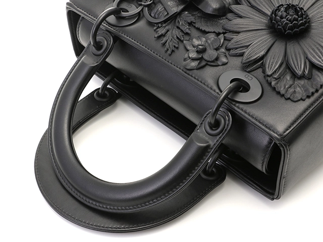 DIOR　ディオール　3Dフラワー　レディディオール　ミディアム　ハンドバッグ ブラック レザー　433