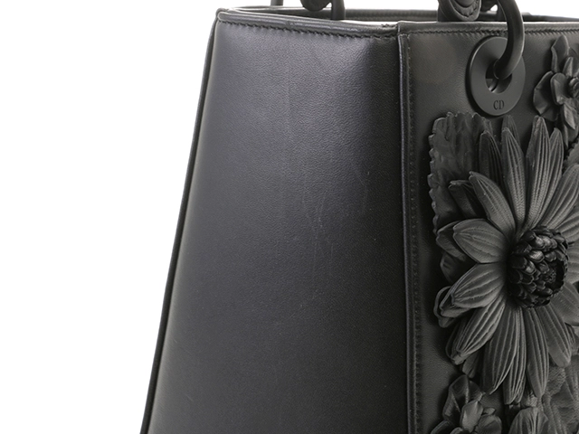 DIOR　ディオール　3Dフラワー　レディディオール　ミディアム　ハンドバッグ ブラック レザー　433