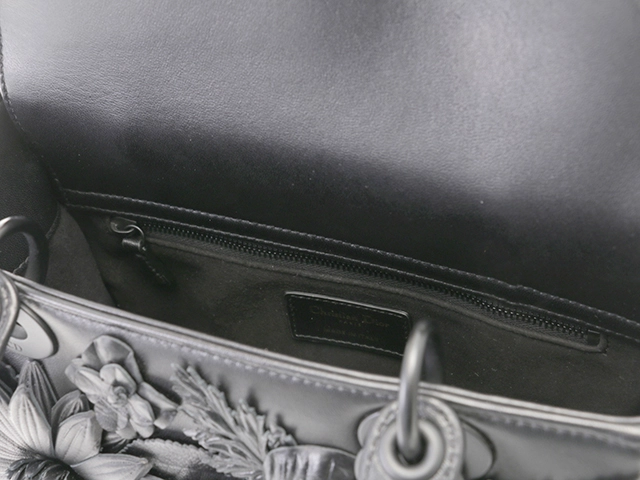 DIOR　ディオール　3Dフラワー　レディディオール　ミディアム　ハンドバッグ ブラック レザー　433