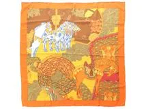 HERMES エルメス カレ90 スカーフ ART des STEPPES オレンジ【472】YI
