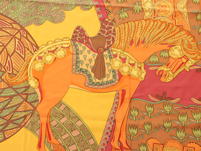 HERMES エルメス カレ90 スカーフ ART des STEPPES オレンジ