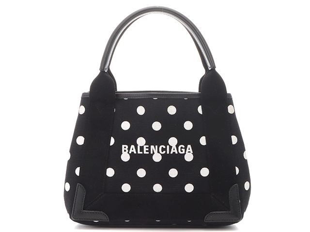 BALENCIAGA　バレンシアガ　ドット柄ネイビーカバスXS　ブラック/ホワイト　390346　ショルダーバッグ【434】2120500209661