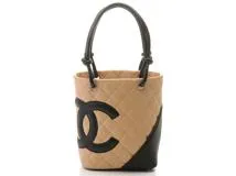 CHANEL　シャネル　カンボンライン　スモールトート　ライトベージュ　ブラック　A25166【472】YI
