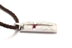 JEWELRY ノンブランドジュエリー ネックレス PT900 プラチナ レザー メタル ルビー 0.196ct エメラルド 0.302ct 【460】2120500230900