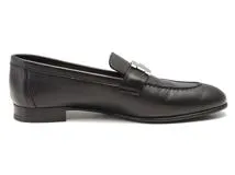 HERMES　エルメス　モカシン パリ　レディース36ハーフ　ブラック/シルバー金具　レザー　H201199Z　 2120500242699　【432】