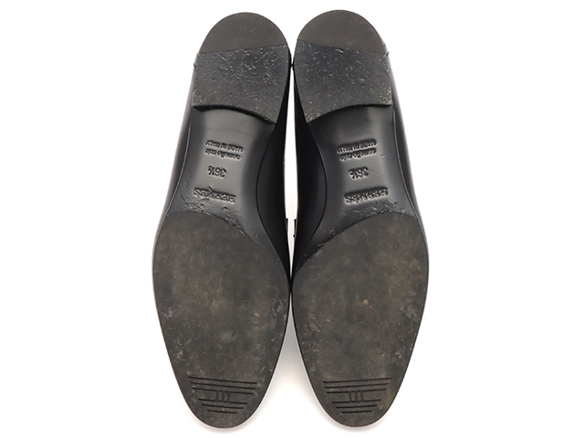 HERMES エルメス モカシン パリ レディース36ハーフ ブラック/シルバー金具 レザー H201199Z 2120500242699 【432】