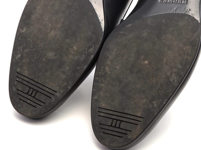 HERMES エルメス モカシン パリ レディース36ハーフ ブラック/シルバー金具 レザー H201199Z 2120500242699 【432】