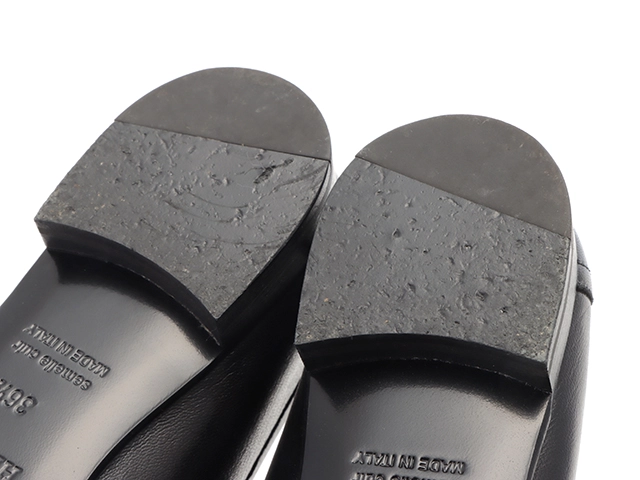 HERMES エルメス モカシン パリ レディース36ハーフ ブラック/シルバー金具 レザー H201199Z 2120500242699 【432】