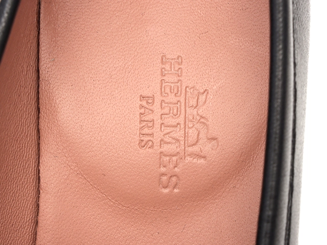 HERMES エルメス モカシン パリ レディース36ハーフ ブラック/シルバー金具 レザー H201199Z 2120500242699 【432】