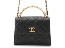 CHANEL　シャネル　パールハンドル　マトラッセ２WAYチェーンショルダー　ブラック　GP　【432】　2120500243757