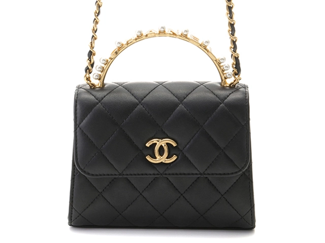 CHANEL　シャネル　パールハンドル　マトラッセ２WAYチェーンショルダー　ブラック　GP　【432】　2120500243757
