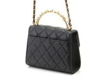 CHANEL　シャネル　パールハンドル　マトラッセ２WAYチェーンショルダー　ブラック　GP　【432】　2120500243757