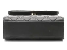 CHANEL　シャネル　パールハンドル　マトラッセ２WAYチェーンショルダー　ブラック　GP　【432】　2120500243757